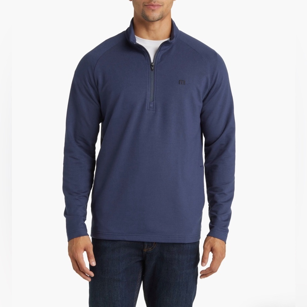 Travis Mathew Valiant Quarter 1/4 Zip Pullover Sweater Mens Size Xl Mood Indigo